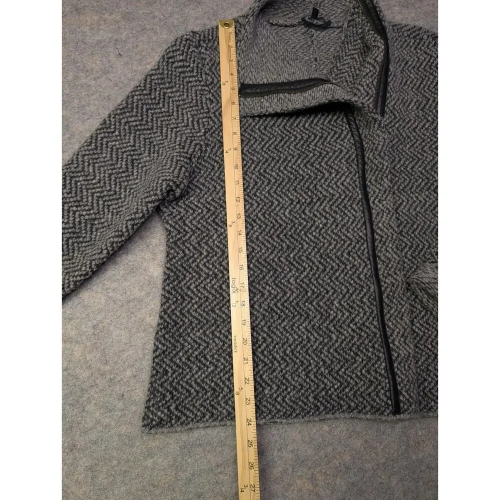 Eileen Fisher Organic Wool/Alpaca Tweed Short Coat w/Stand up Collar Grey Large